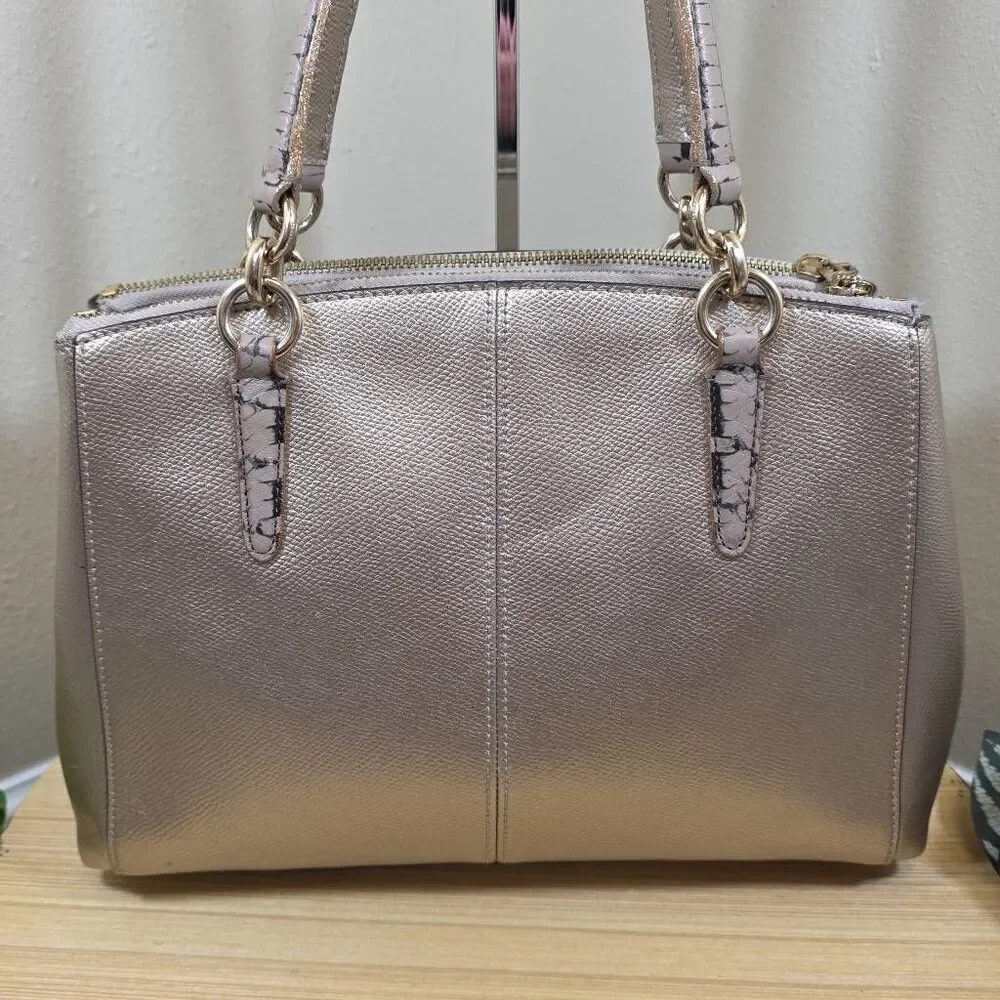 Coach Christie Carryall in Metallic Leather with Exotic Trim and Matching Wallet